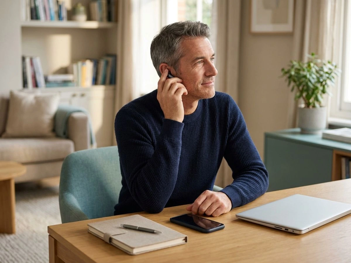 Adult making a structured plan during a private online consultation about gambling urges