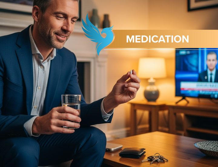 Taking Naltrexone medication at home for alcohol reduction with the Sinclair Method UK
