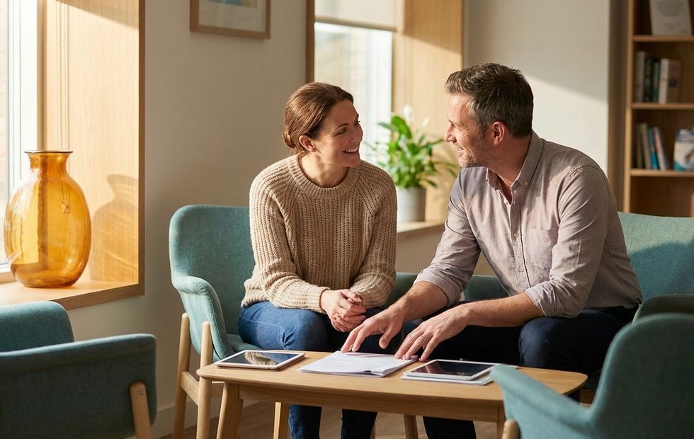 Supportive consultation conversation in a calm professional setting
