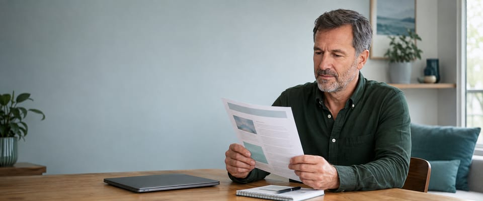 A man reviewing programme information at home