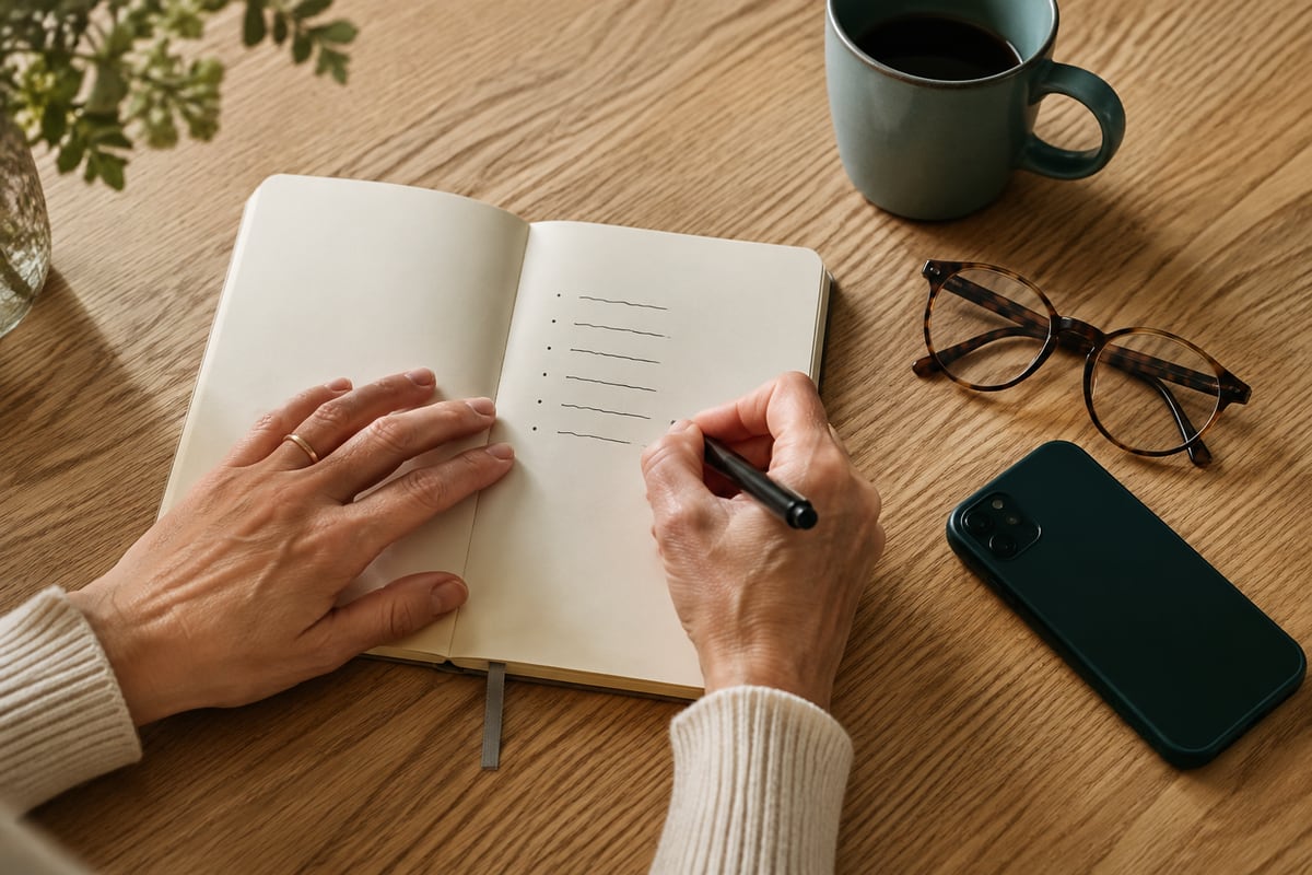 A notebook and phone ready for writing down questions before a call