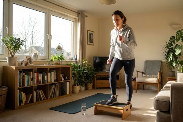Woman exercising at home on stairs
