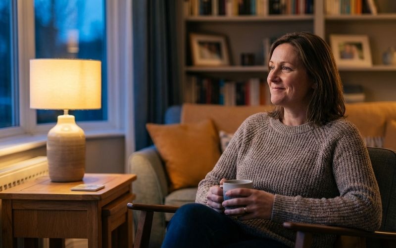 Adult relaxing at home after making healthier alcohol recovery choices