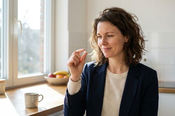 Woman holding naltrexone medication with hope