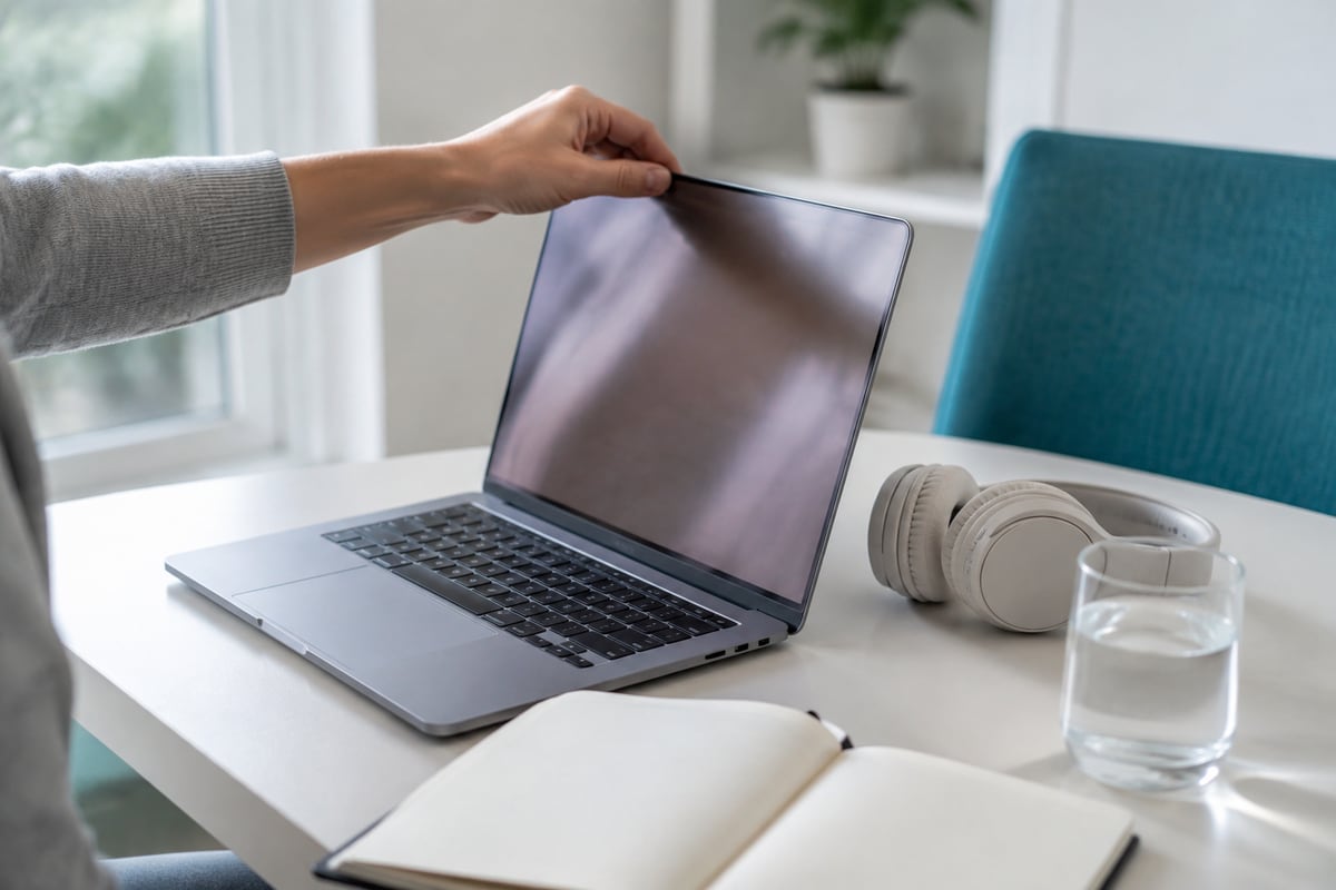 A laptop, headphones and notebook prepared for a video appointment