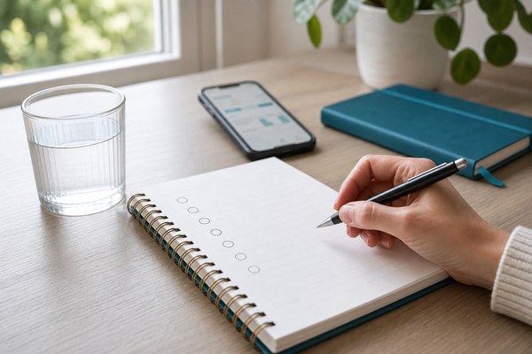 Notebook with seven steps for changing drinking habits