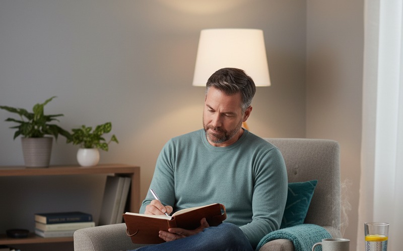 Calm evening routine showing steady progress with alcohol reduction