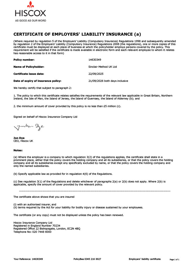 Employers Liability Certificate