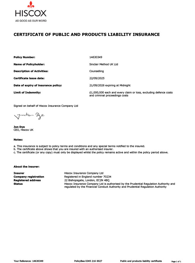Public and Products Liability Certificate