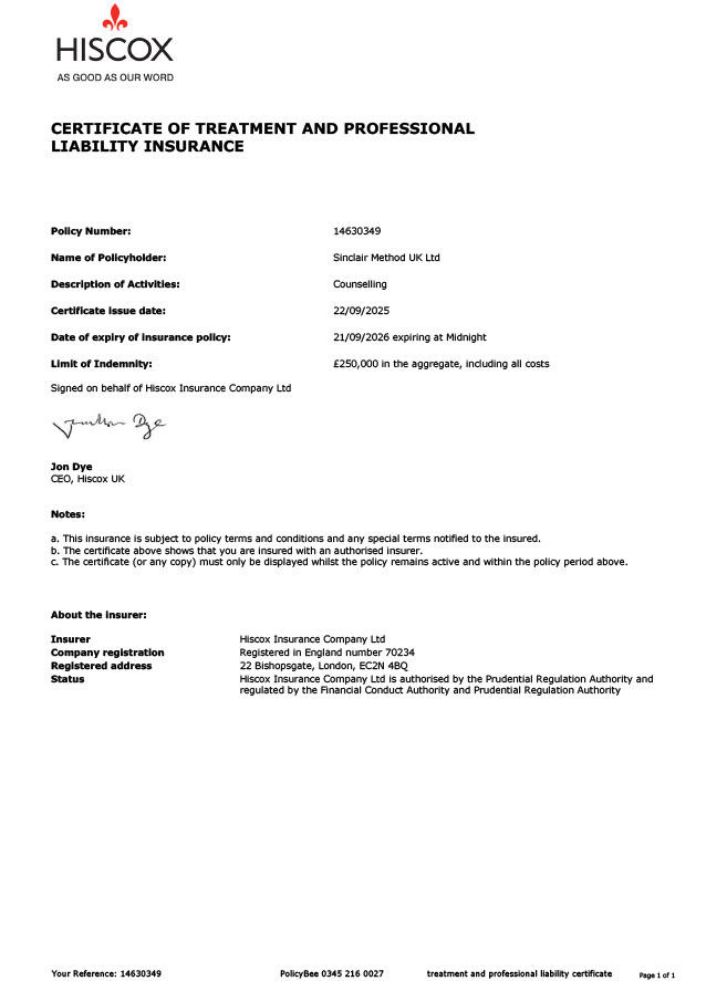 Medical Malpractice / Professional Liability Certificate